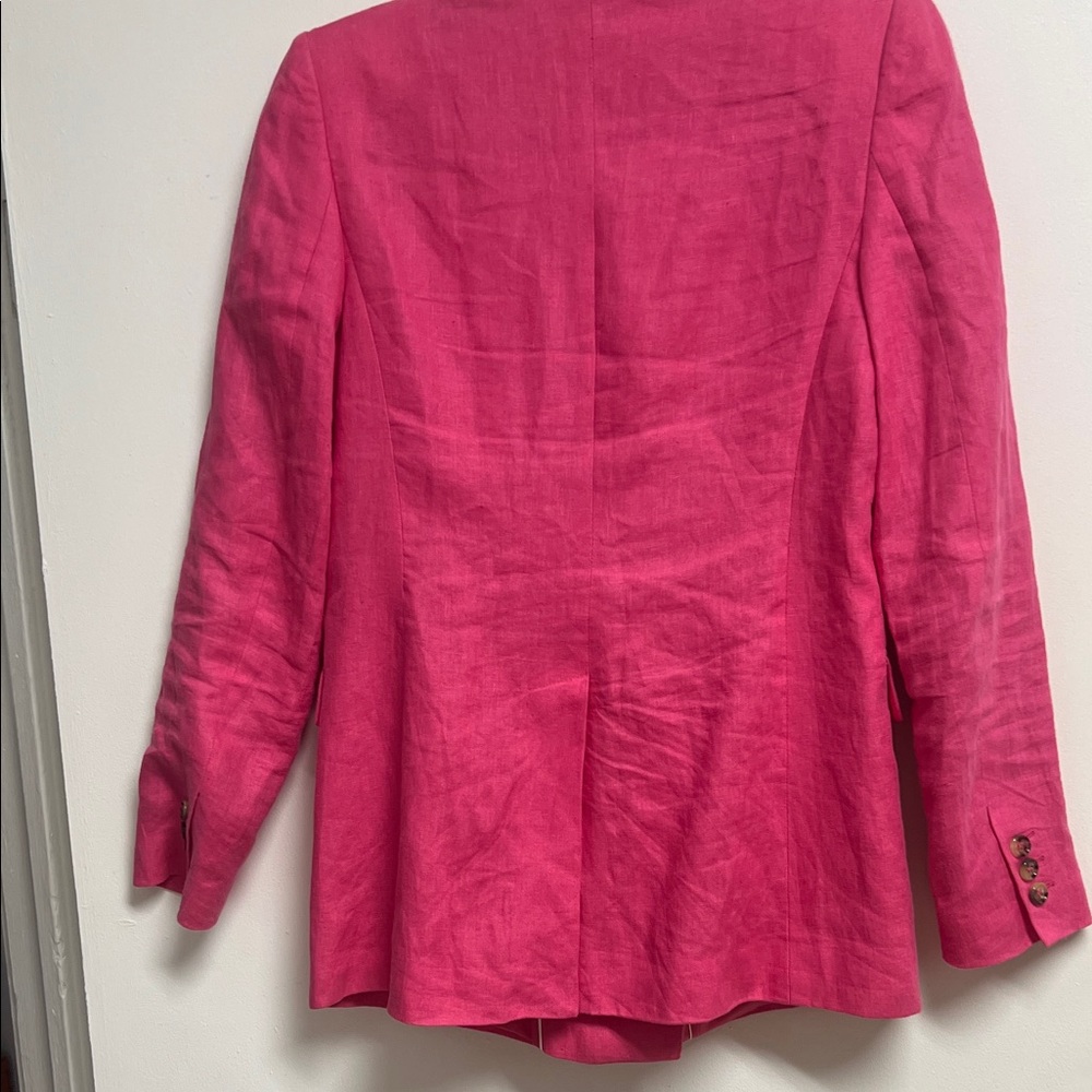 Mango Vibrant Pink Double-Breasted Linen Blazer Small - Picture 4 of 8